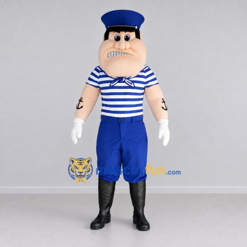 Custom Blue and White Sailor Character Mascot Costume Adult Full Body Suit for Theme Parties